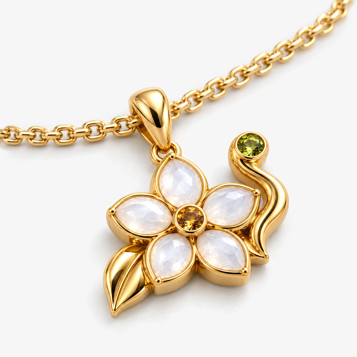 Lotus Tea Jasmine Necklace in gold, angled view