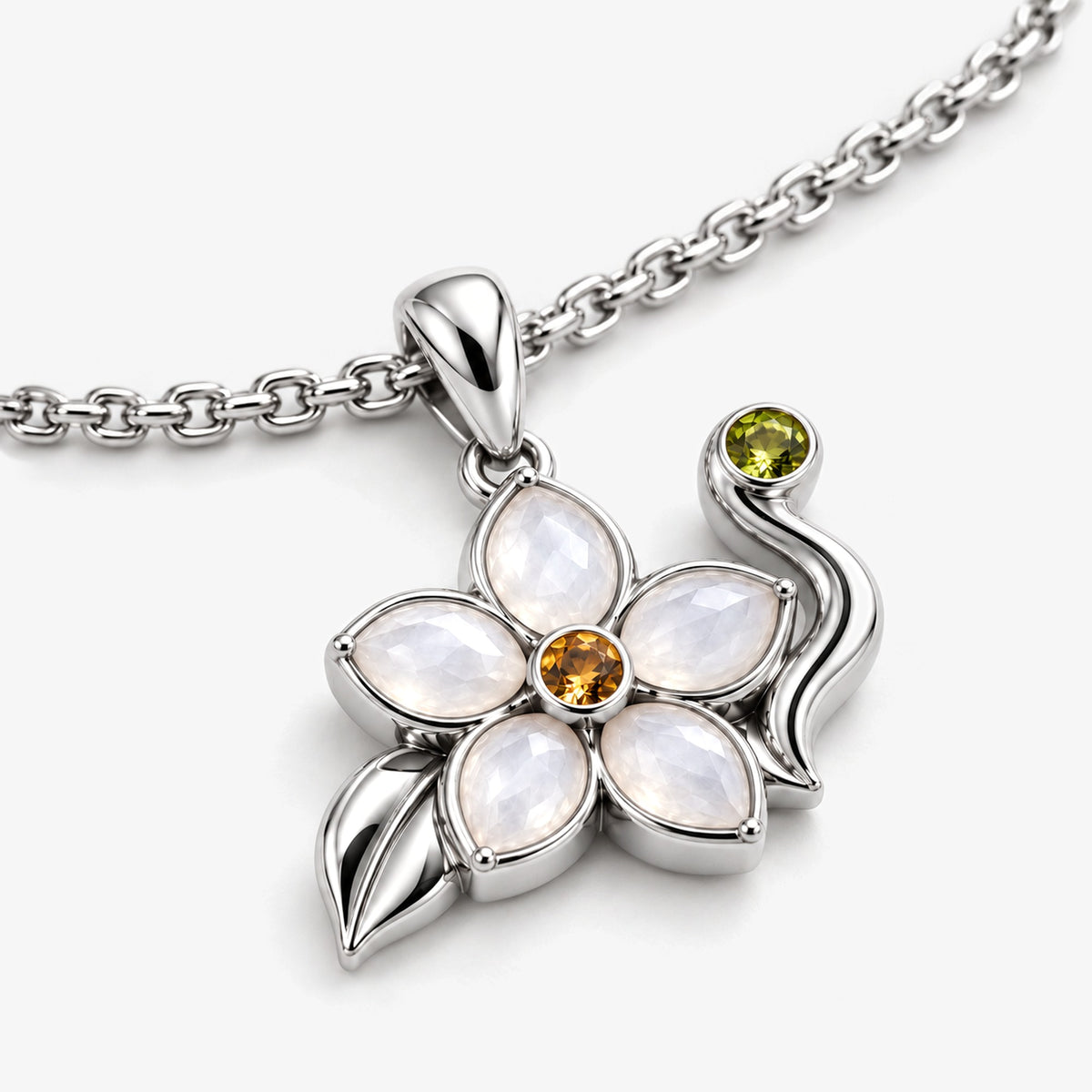 Lotus Tea Jasmine Necklace in silver, angled view
