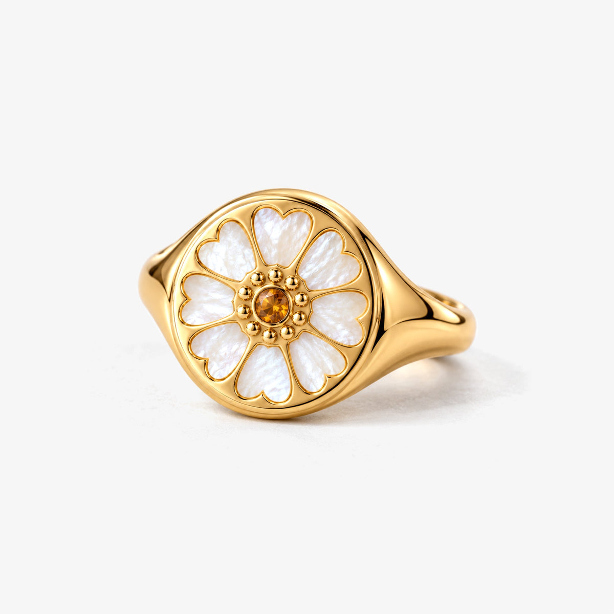 Lotus Tea Signet Ring in gold, front view