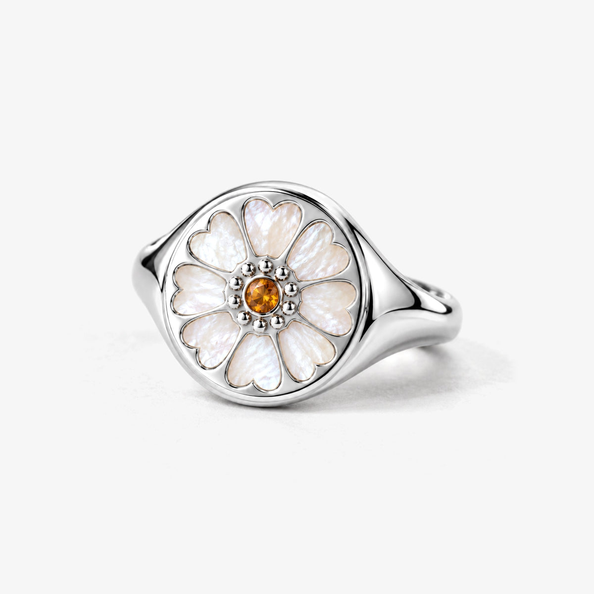 Lotus Tea Signet Ring in silver, front view