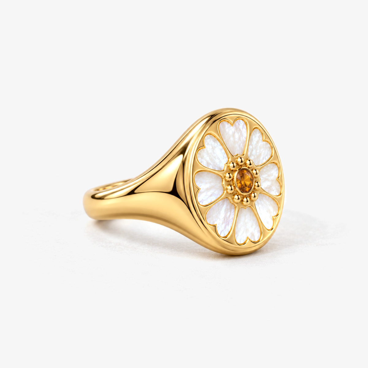 Lotus Tea Signet Ring in gold, left side view