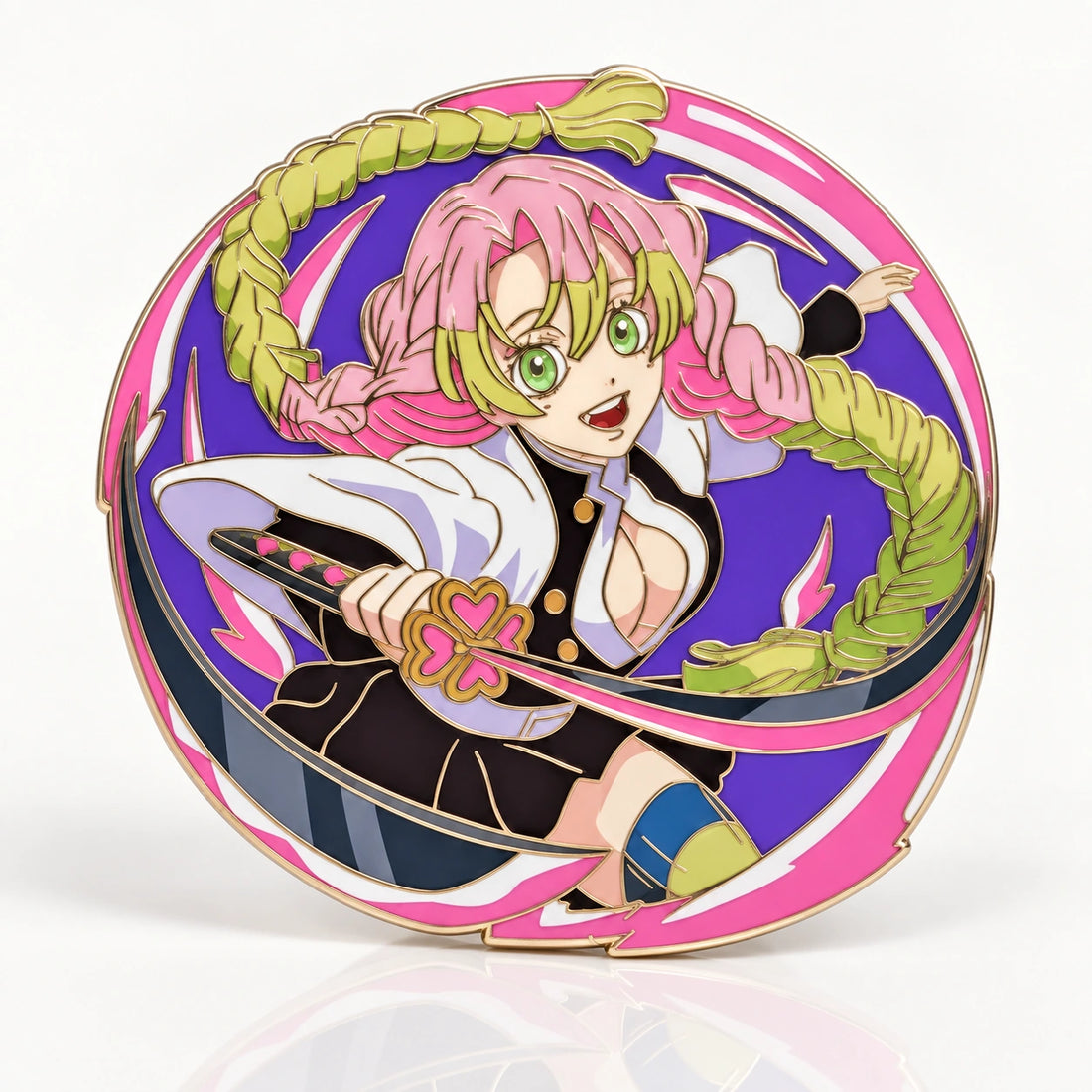 Love Hashira Glow in the Dark Enamel Pin with the lights on