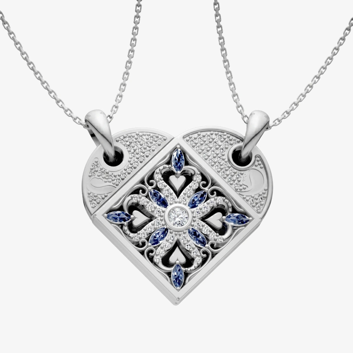 2-in-1 Magnetic Hearts Pendant image 3 Silver front