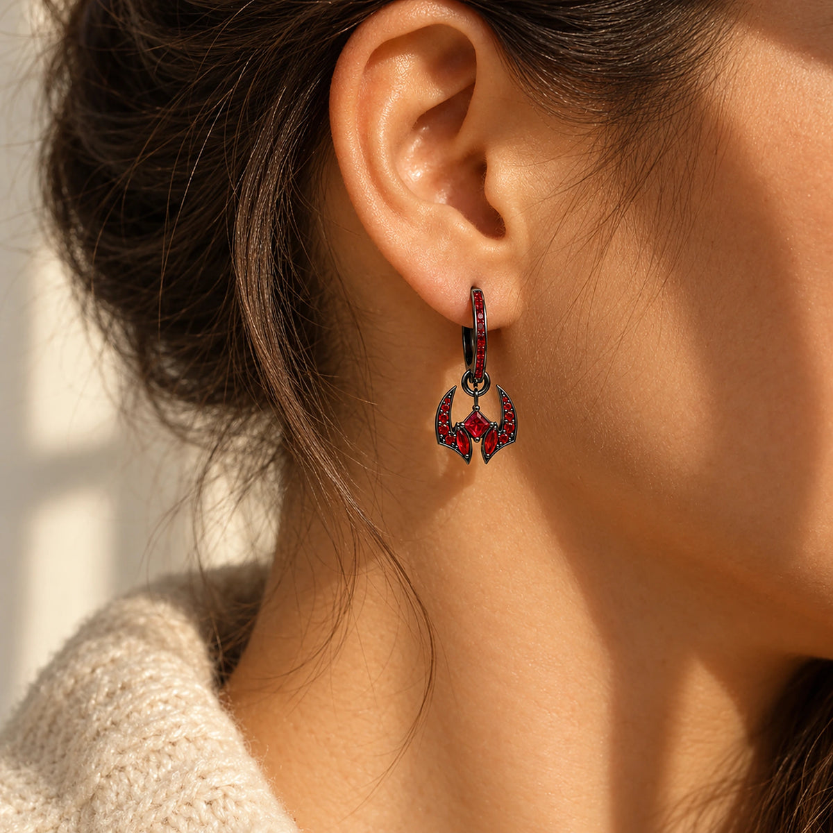 Malevolent Shrine Earrings - Royal Black worn