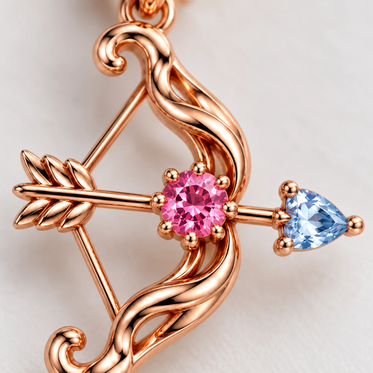 March 7th Bow and Arrow Necklace, close-up of the pink stone and arrowhead