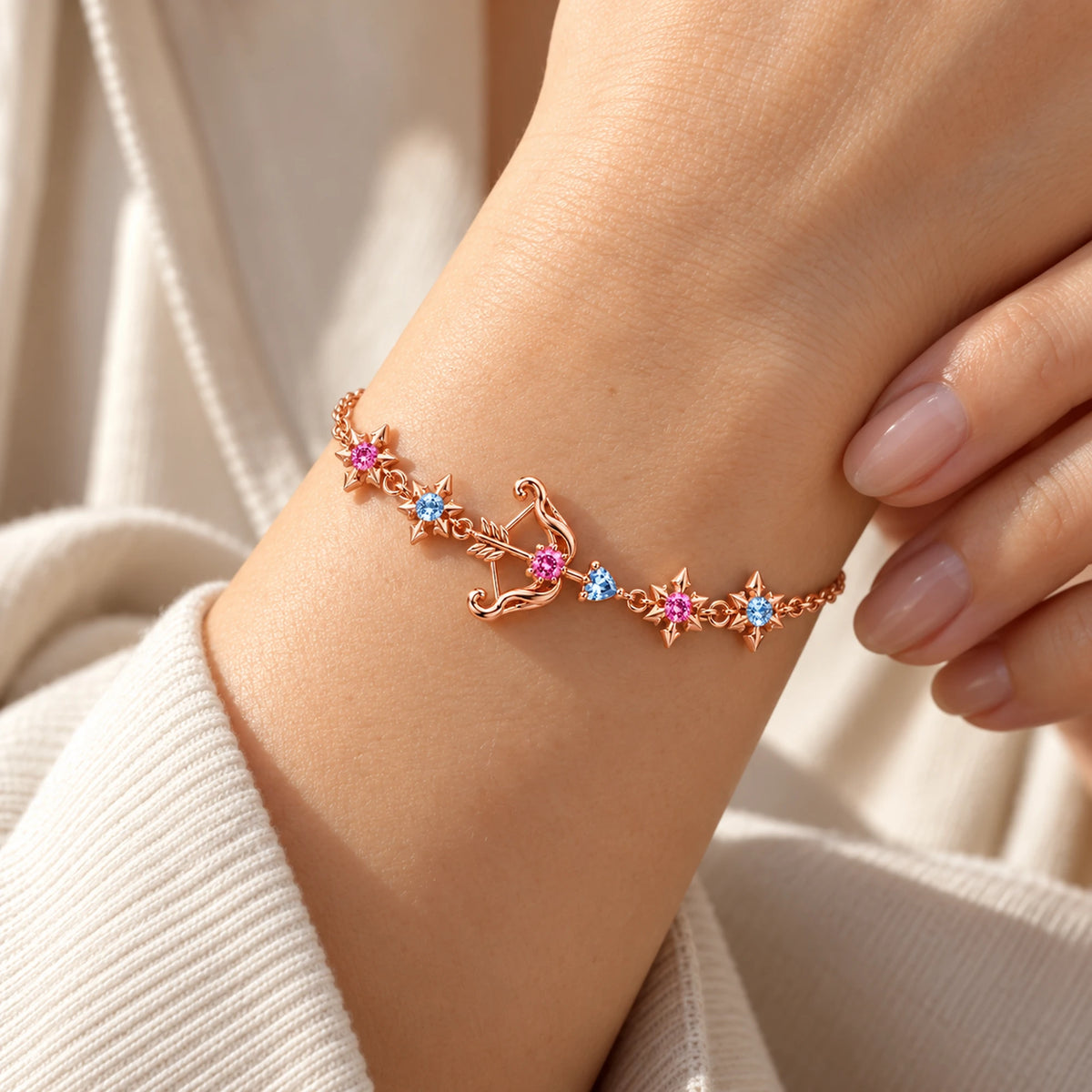 March 7th Ice Crystal Bracelet in rose gold, worn on the wrist