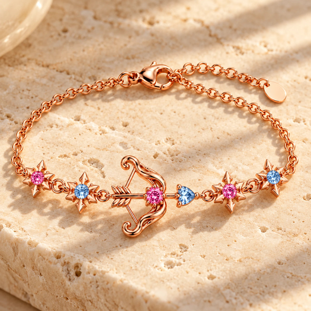 March 7th Ice Crystal Bracelet in rose gold, on warm stone in daylight