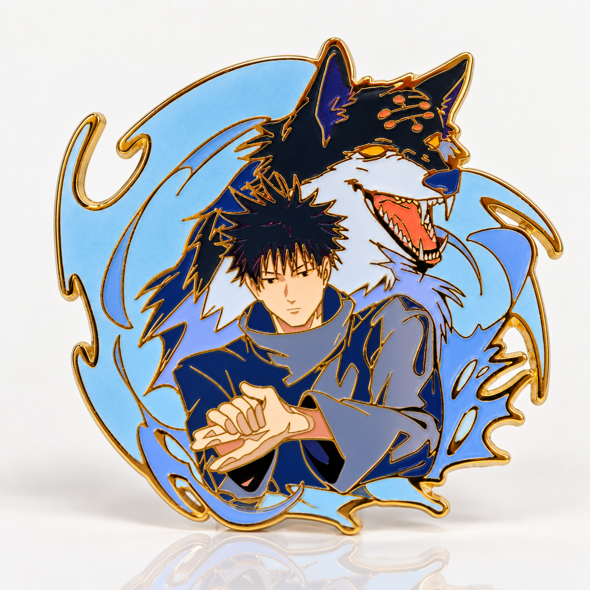 Ten Shadows Glow in the Dark Enamel Pin by Kraymer Art, front view on white