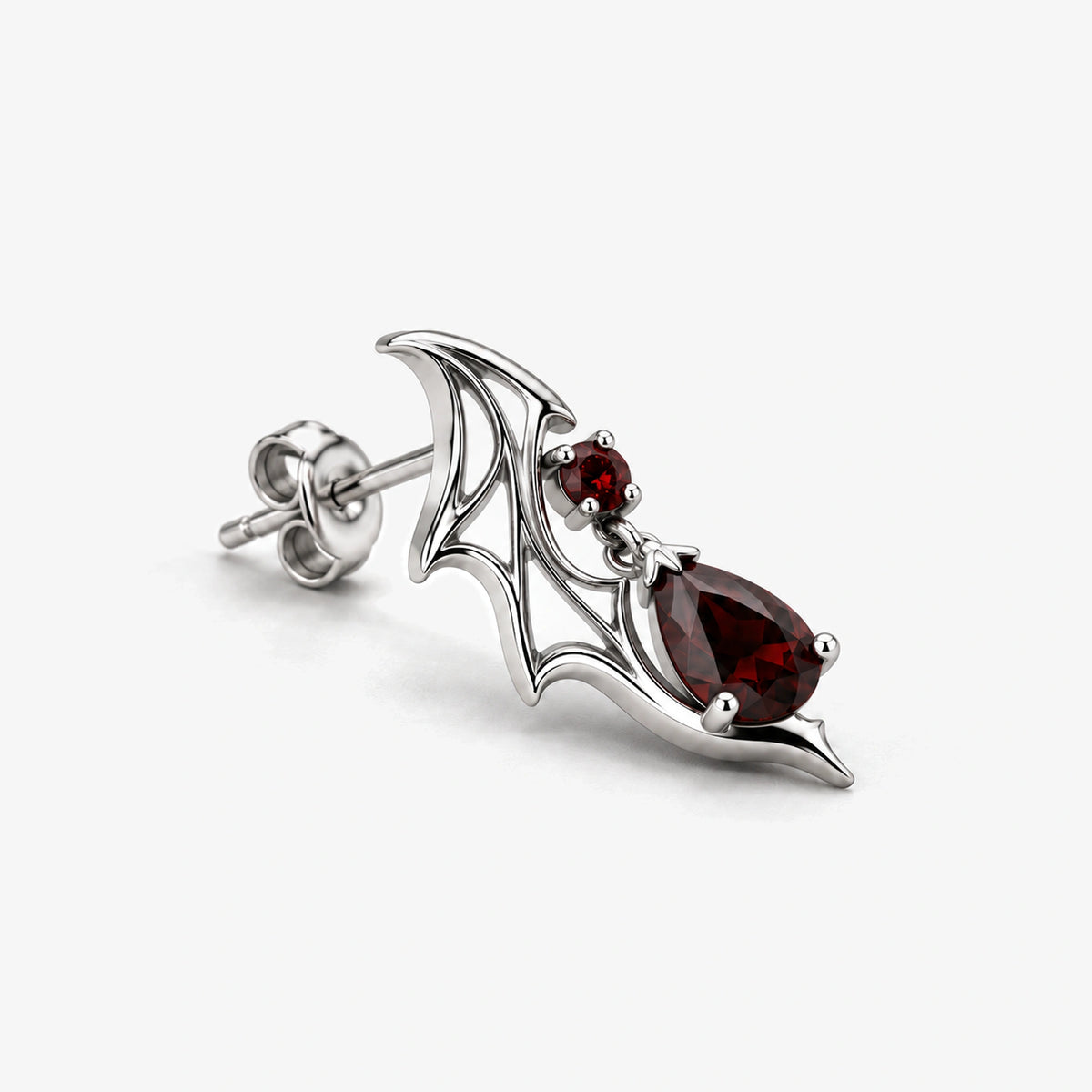 Crimson Wing Drop Earrings in Silver, three-quarter side view