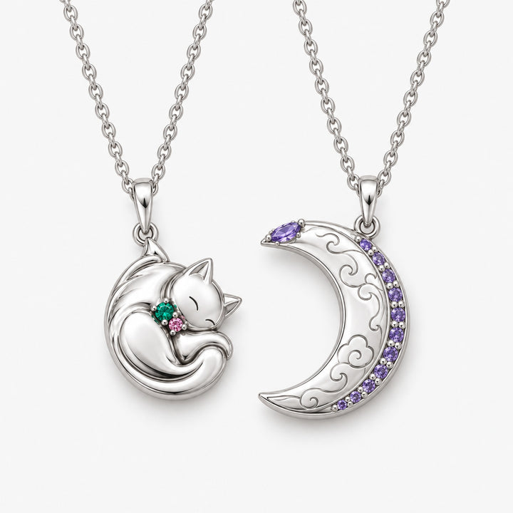 Jinshi & Maomao Necklace Pair: Moon and Cat