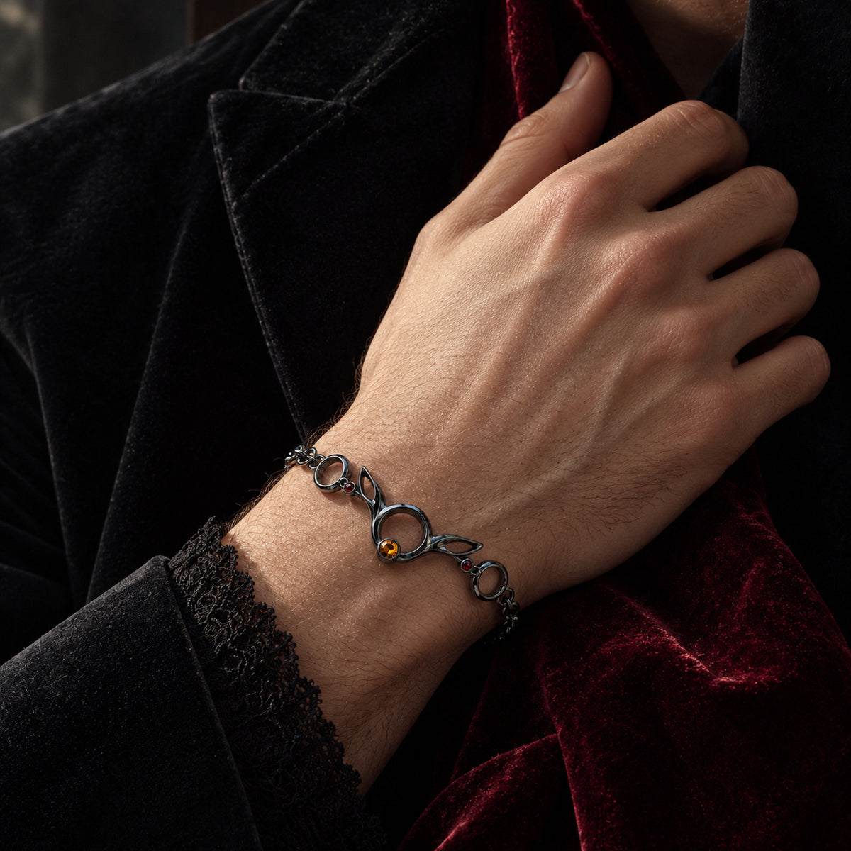 Moonrise Path Bracelet in Royal Black, worn on a man's wrist