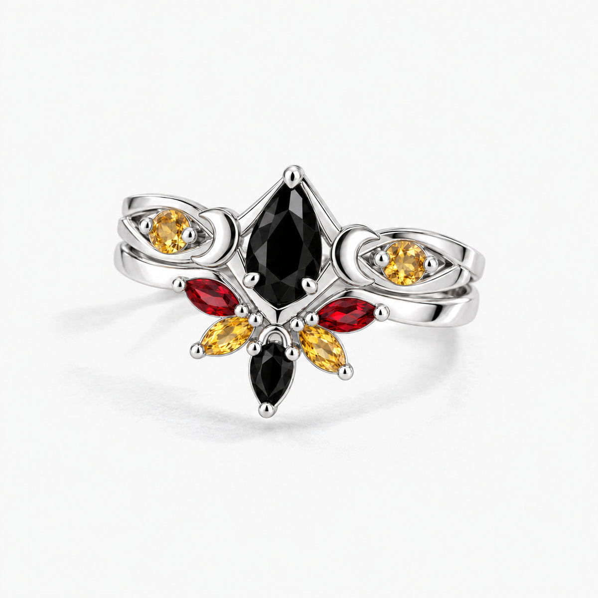 Moonrise Path Ring Set in silver, front view