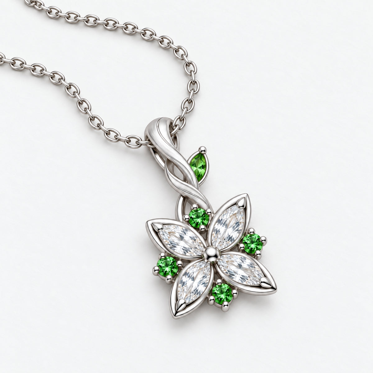 Nahida necklace in silver color, front-up tabletop view