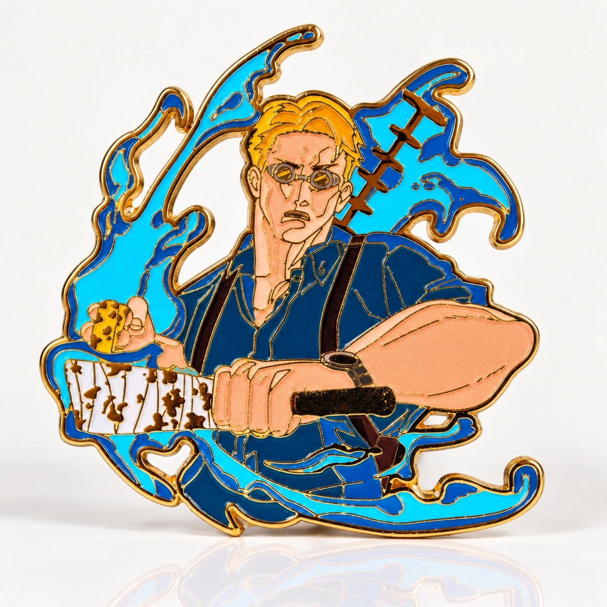 Overtime Glow in the Dark Enamel Pin by Kraymer Art, front view on white