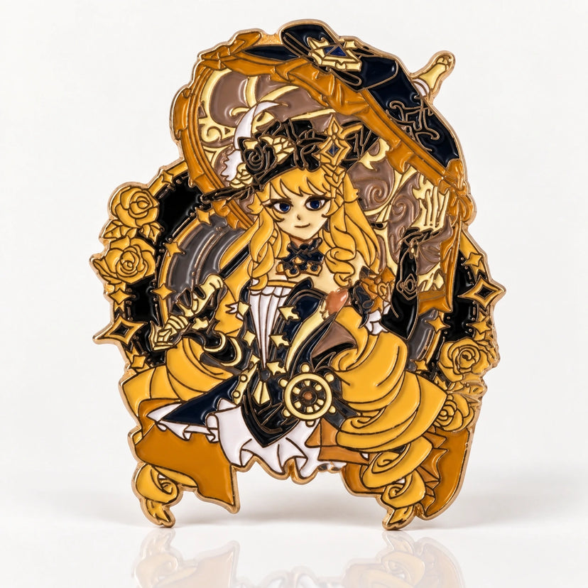 Navia Glow in the Dark Enamel Pin by Kraymer Art, front view on white