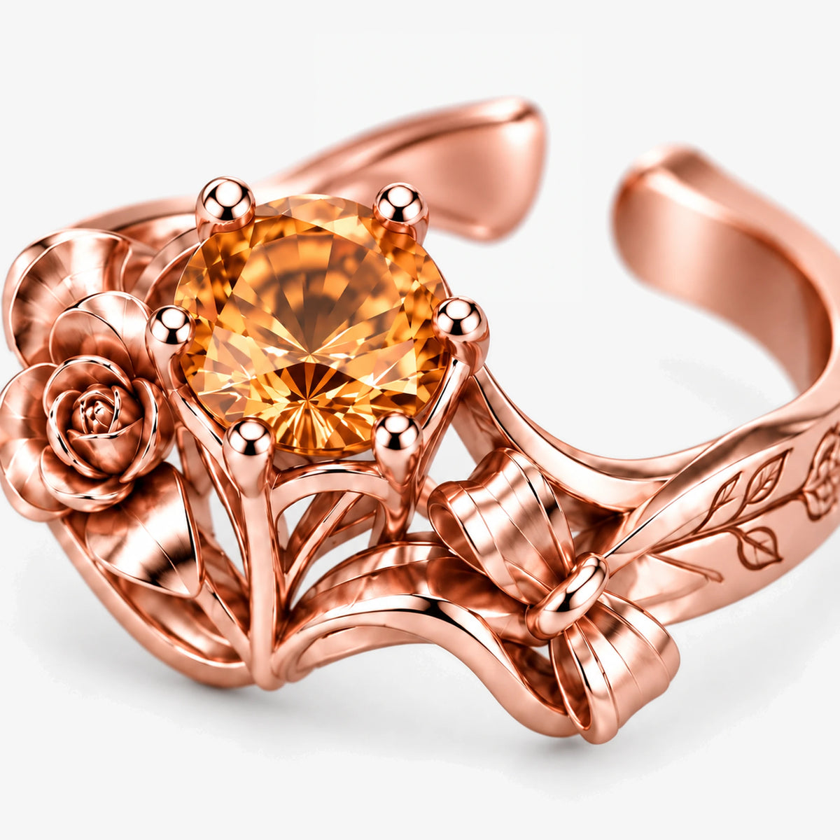 Navia Ring, close-up of the open band and rose