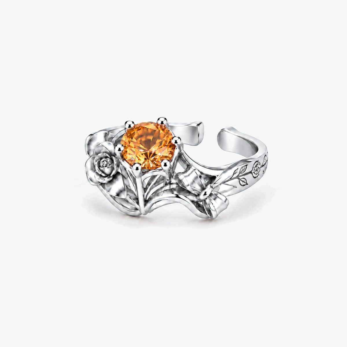 Navia Ring in silver, open adjustable band, side view