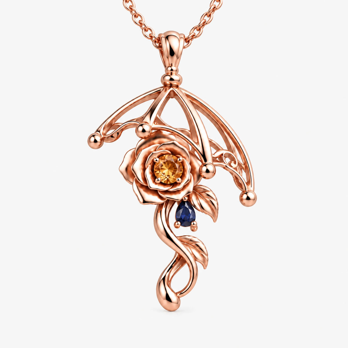 Navia Necklace in rose gold, front view