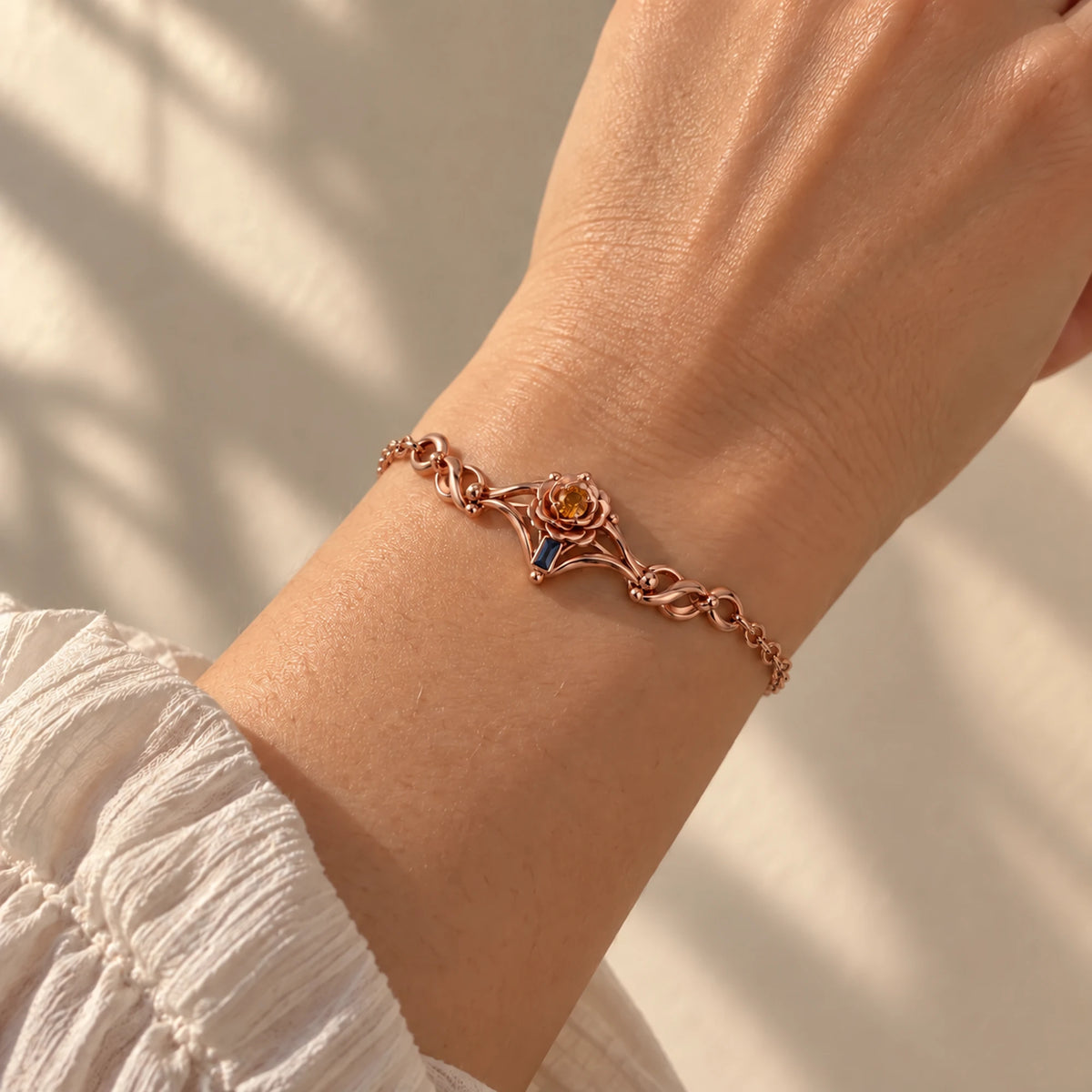 Navia Bracelet in rose gold worn on the wrist