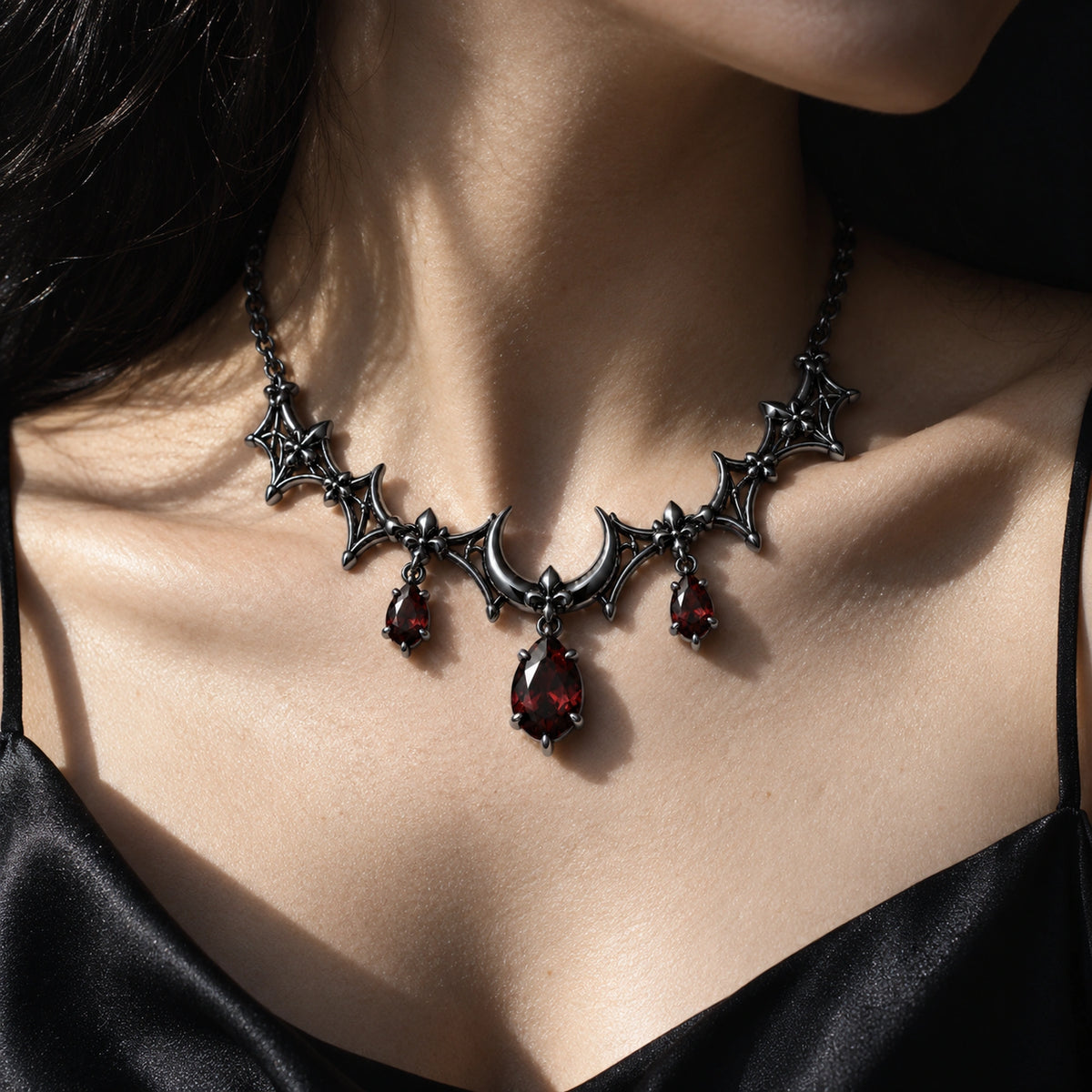 Nocturne Choker in Royal Black, worn
