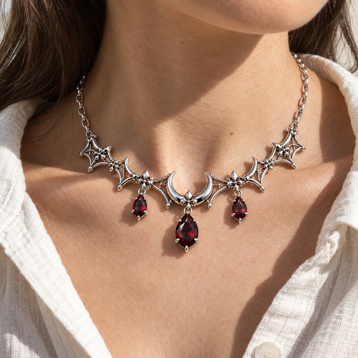 Nocturne Choker in Silver, worn