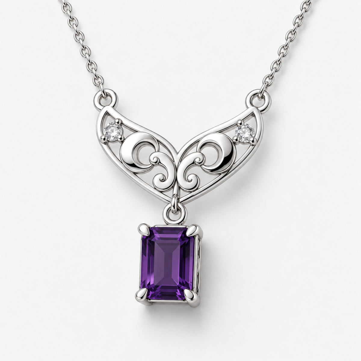 Moon Fairy Necklace in silver, angled view