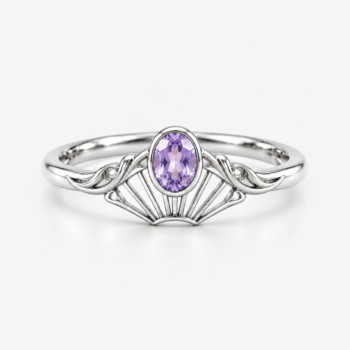 Moon Fairy Fan Stacking Ring Set in silver, upper ring on its own