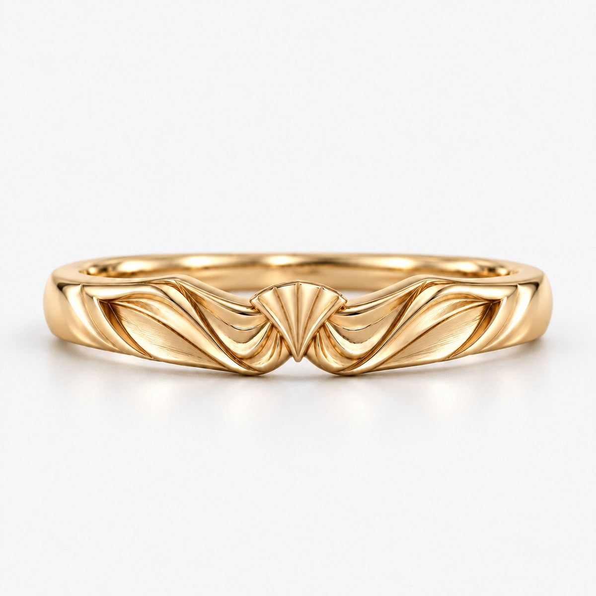 Moon Fairy Fan Stacking Ring Set in gold, lower ring on its own