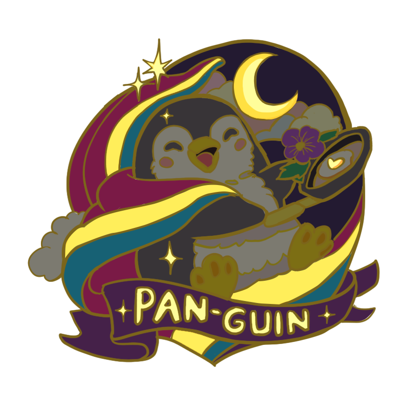 Pan-guin enamel pin glow-in-the-dark view