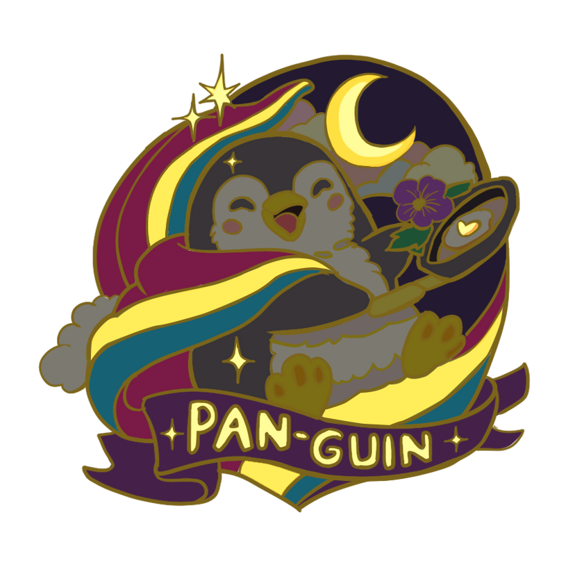 Pan-guin enamel pin glow-in-the-dark view