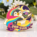 Pan-guin enamel pin on floral background