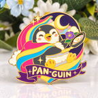 Pan-guin enamel pin on floral background