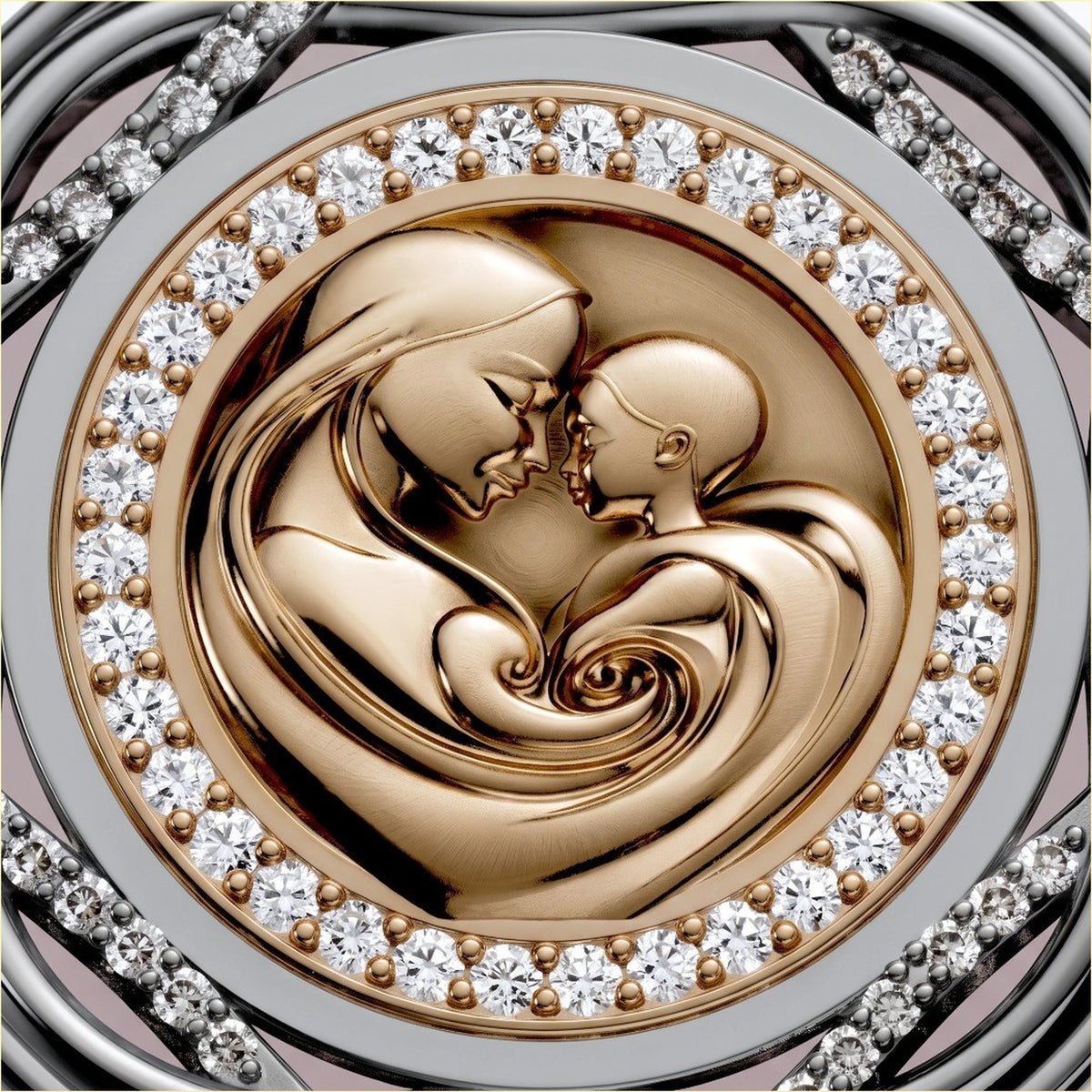 Elegant Perfume Storage Pendant, close-up of the mother and child face