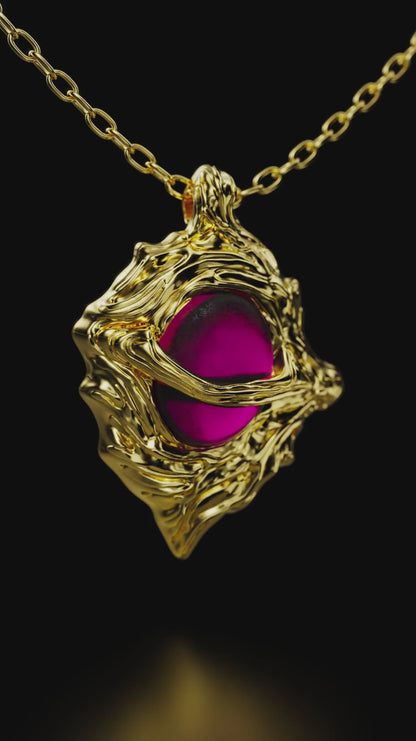 Gold Hollow Purple Locket Necklace