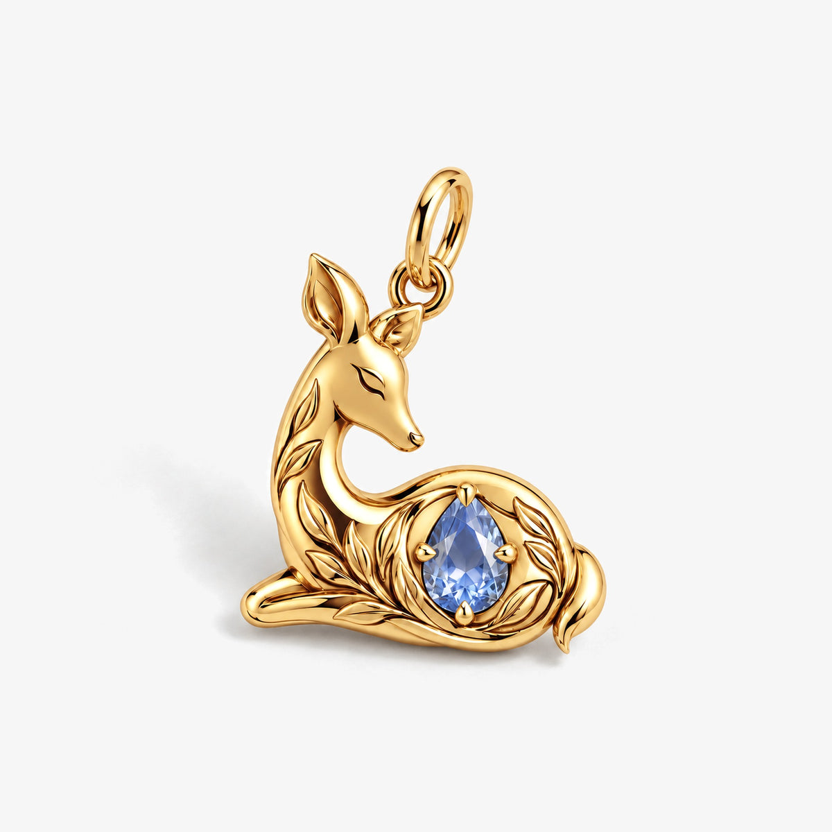 Resting Doe Pear Charm in gold, front view