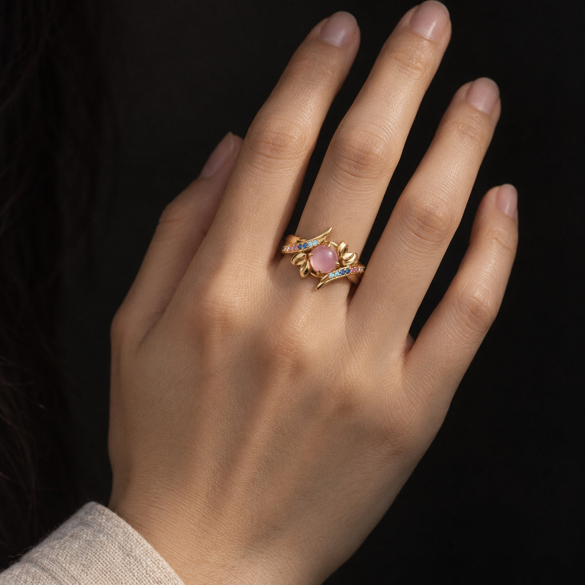 Ribbon Path Ring in gold, worn
