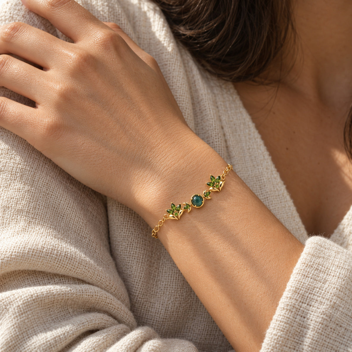 Seed Bloom Bracelet in gold, worn