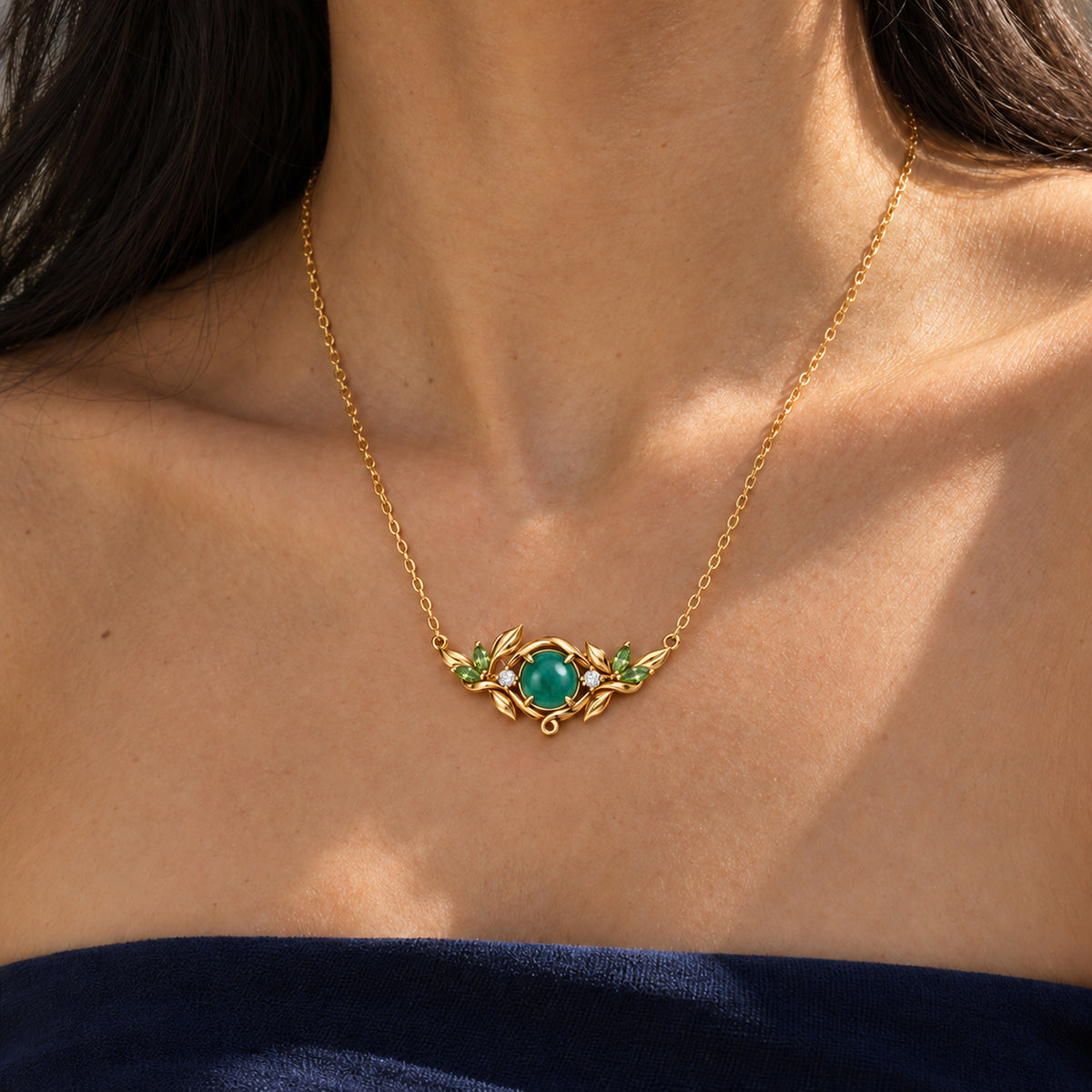 Seed Bloom Necklace in gold, worn