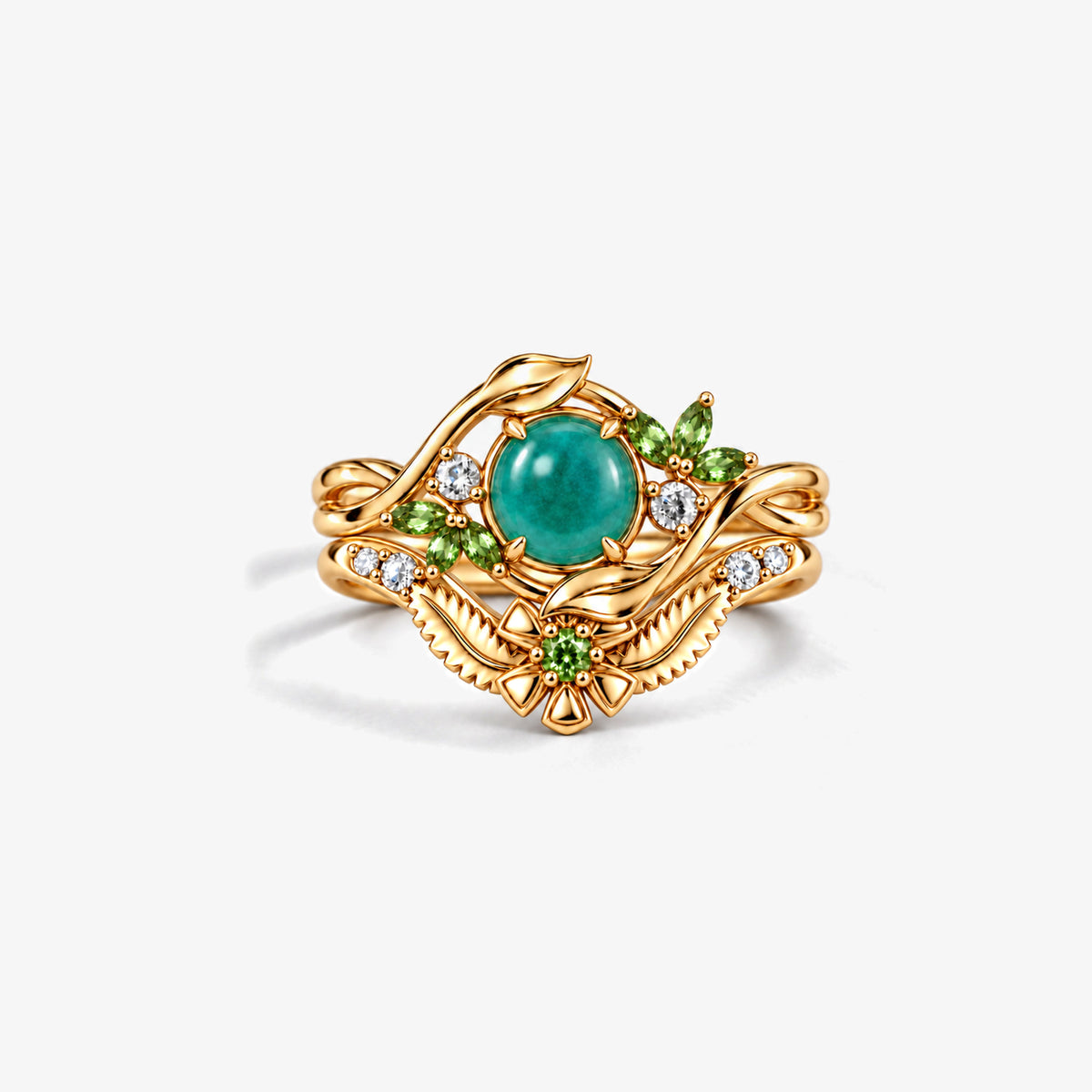 Seed Bloom Ring Set in gold, front view