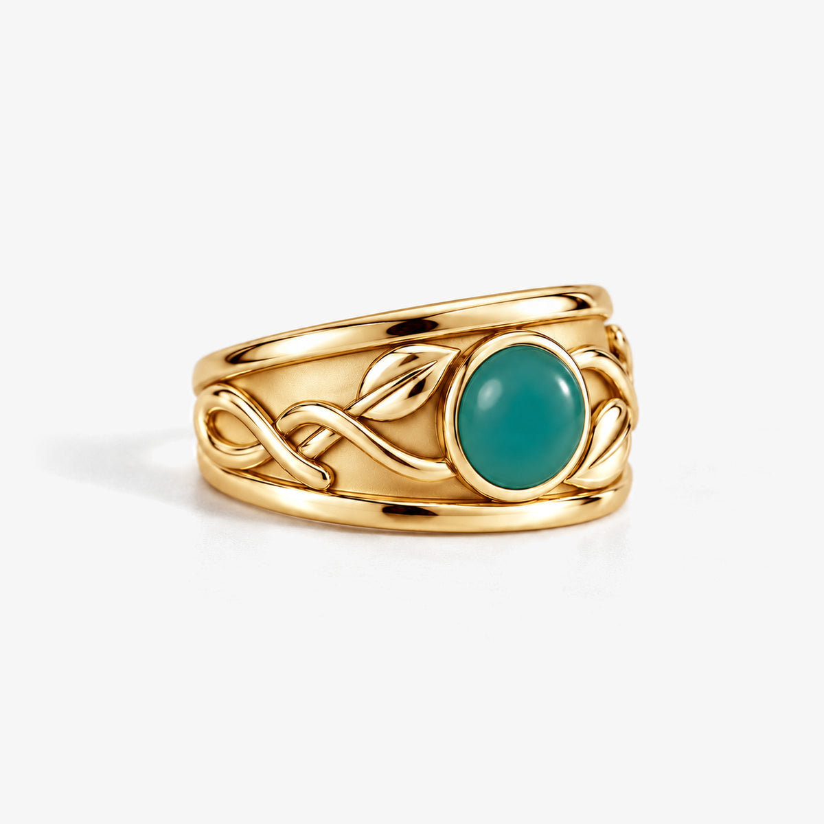 Seed Bloom Wide Band in gold, left side view