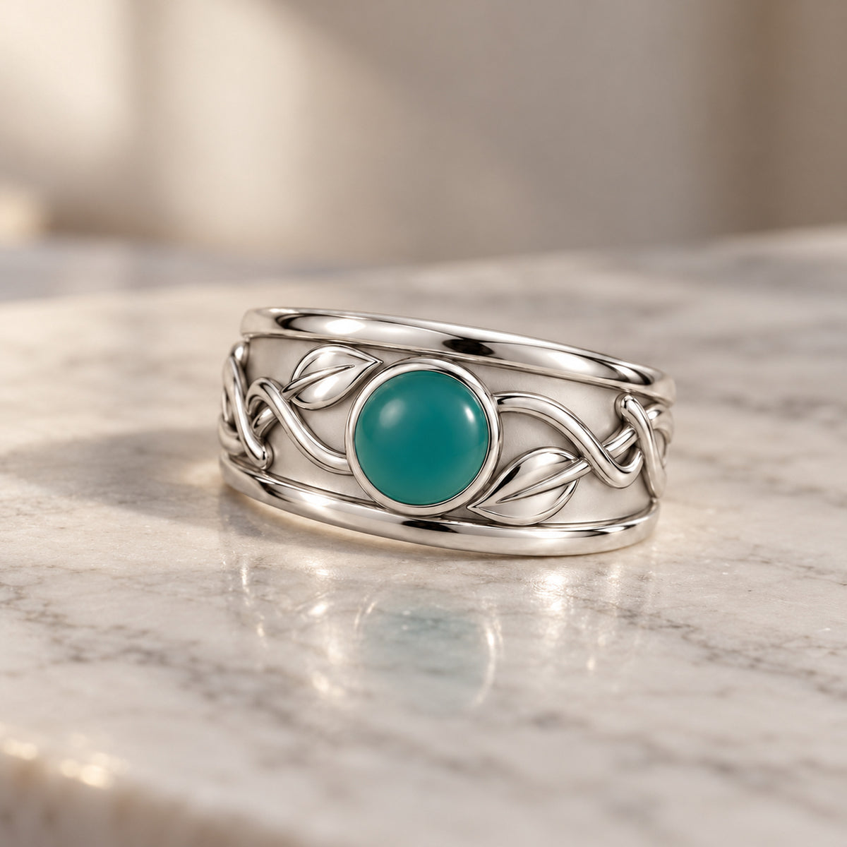 Seed Bloom Wide Band in silver, angled view