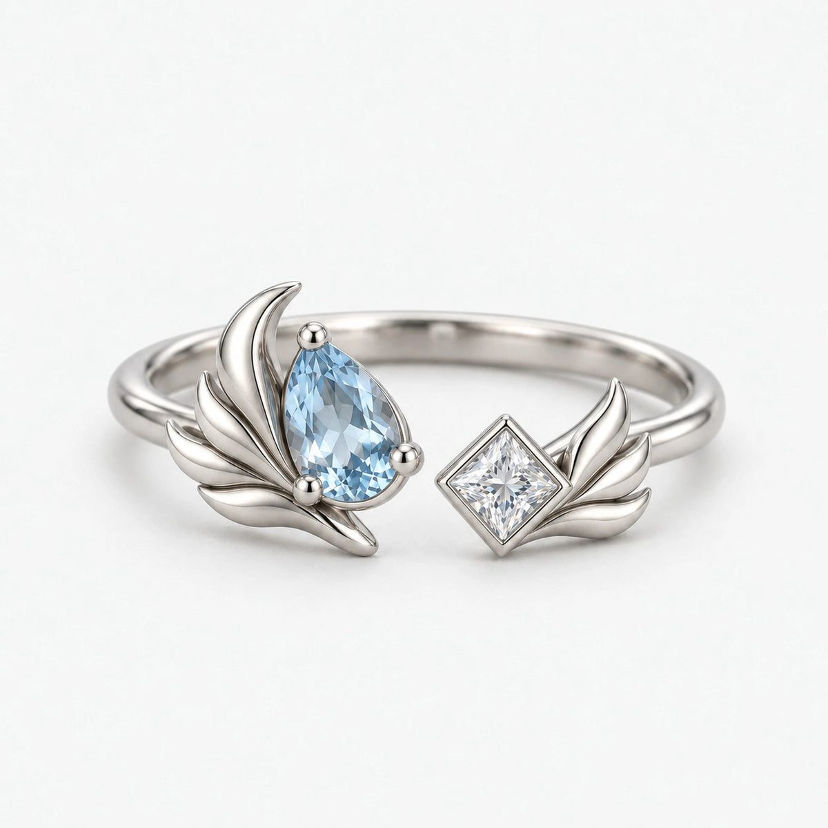 Shenhe Ring in silver, three-quarter view