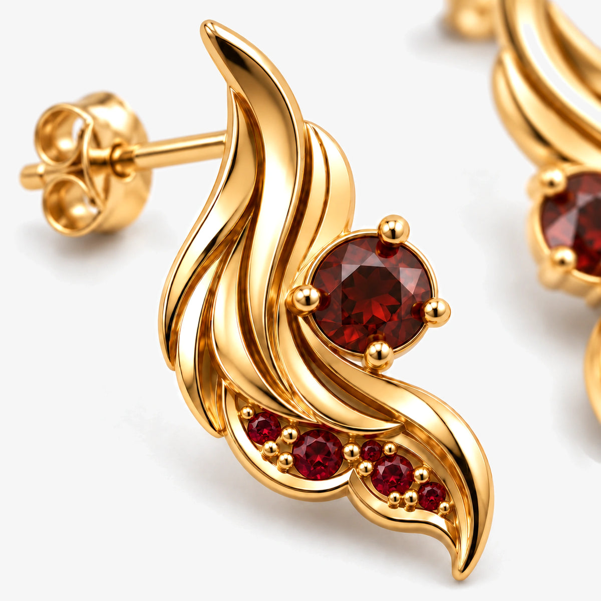 Seraph Wing Earrings in gold, close-up