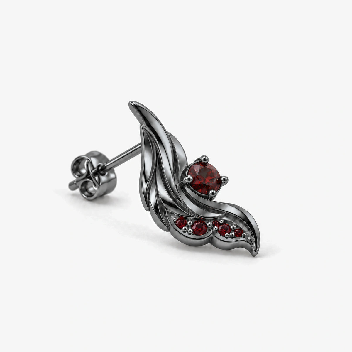 Seraph Wing Earrings in Royal Black, three-quarter side view