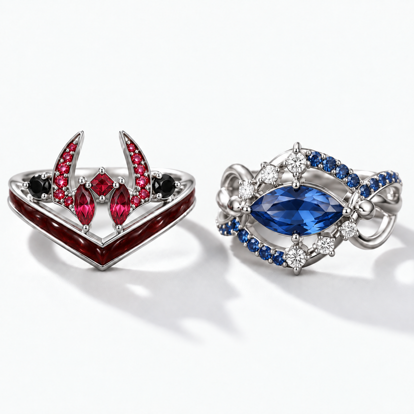 Six Eyes and Malevolent Shrine Rings Collection - set silver