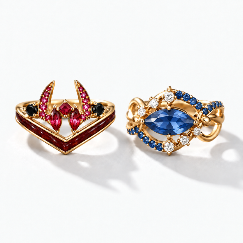 Six Eyes and Malevolent Shrine Rings Collection - set gold