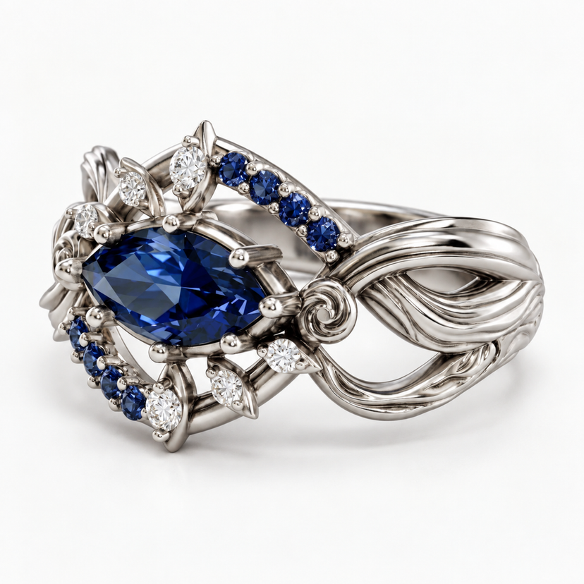 Six Eyes Ring - silver three-quarter view