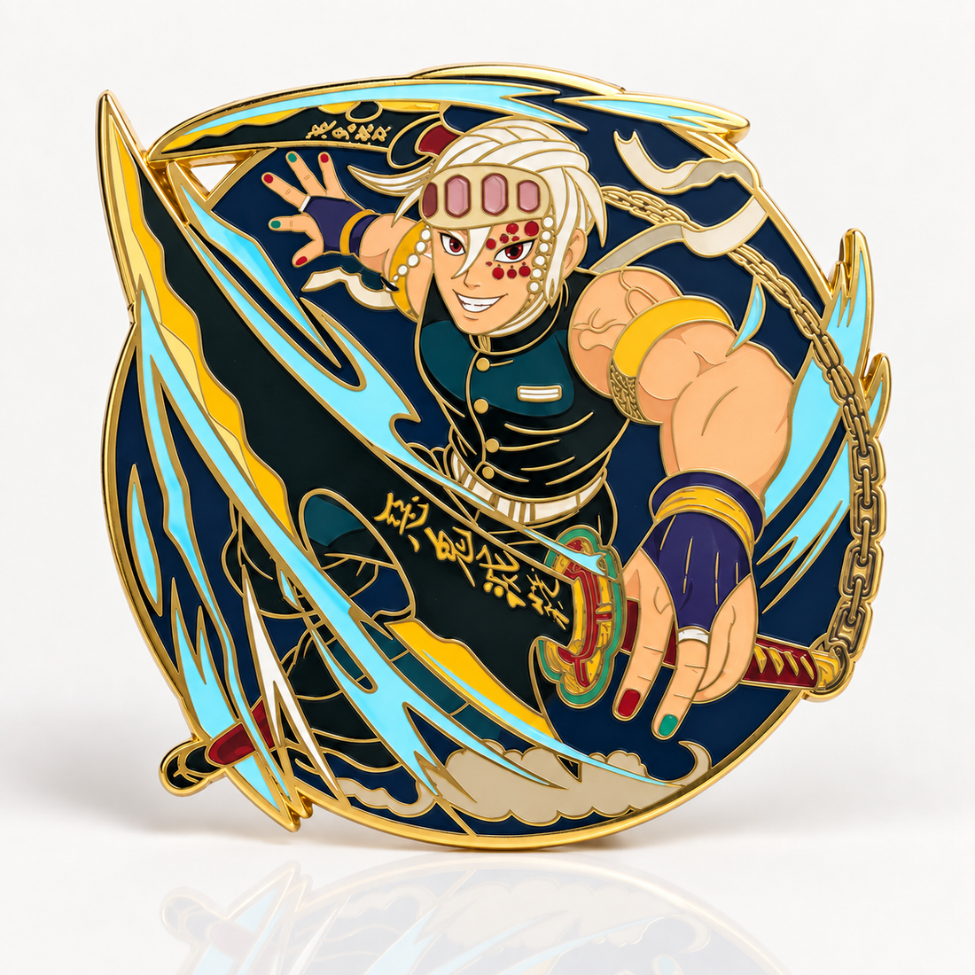 Sound Hashira Glow in the Dark Enamel Pin with the lights on