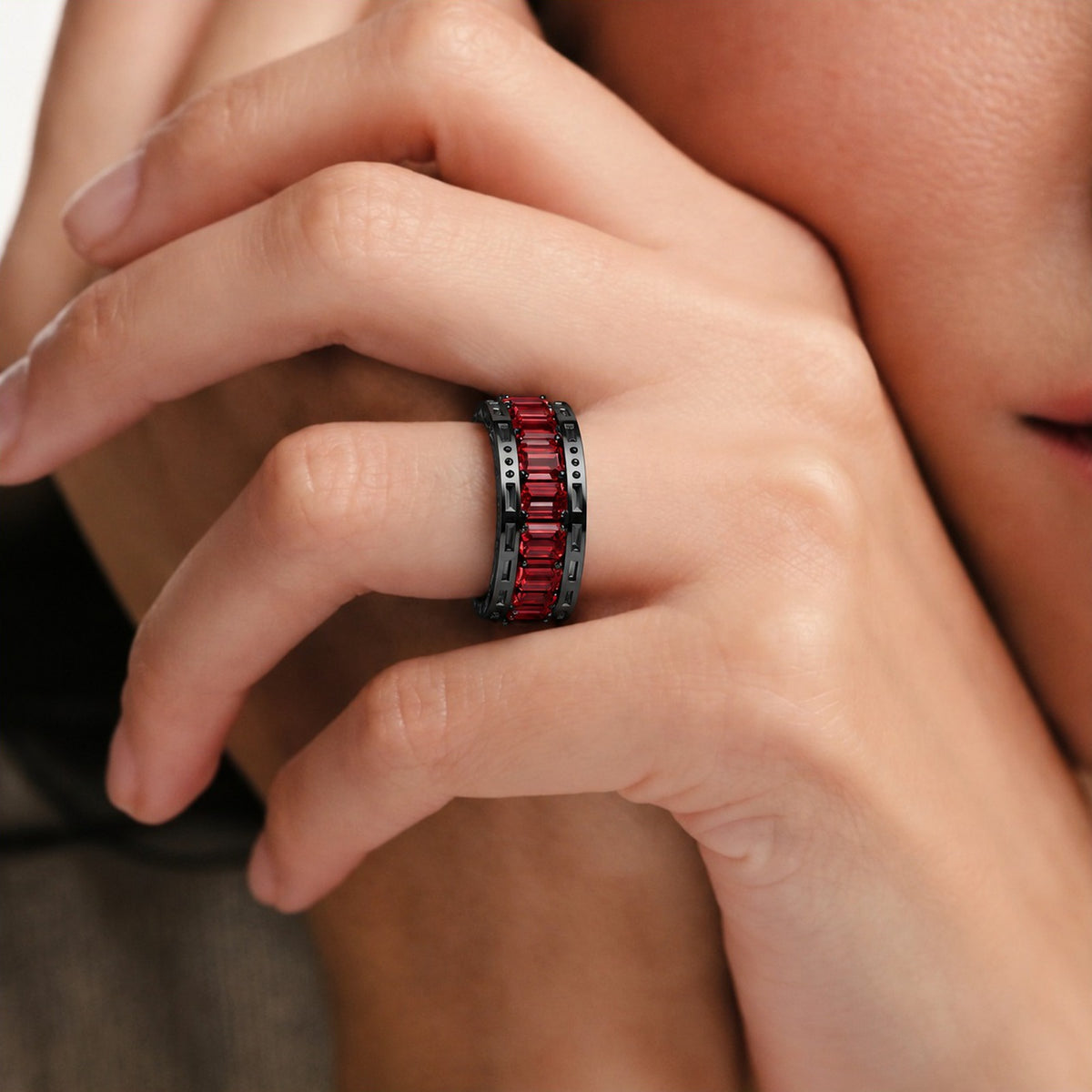 Malevolent Stand Proud Ring in Royal Black worn on a finger
