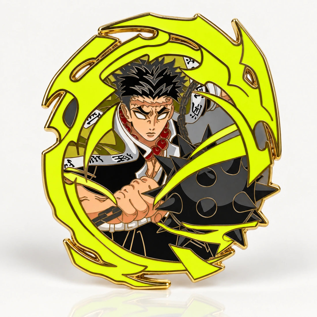 Stone Hashira Glow in the Dark Enamel Pin with the lights on